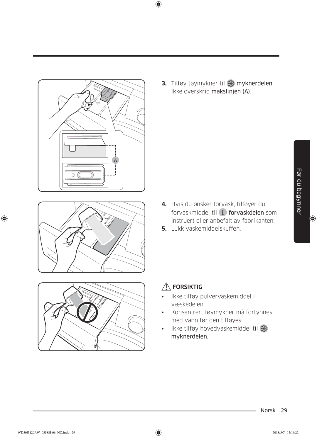 Samsung WD80J5420AW/EE manual Norsk  